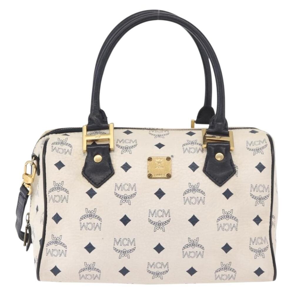 MCM Visetos Logogram Boston Bag White
